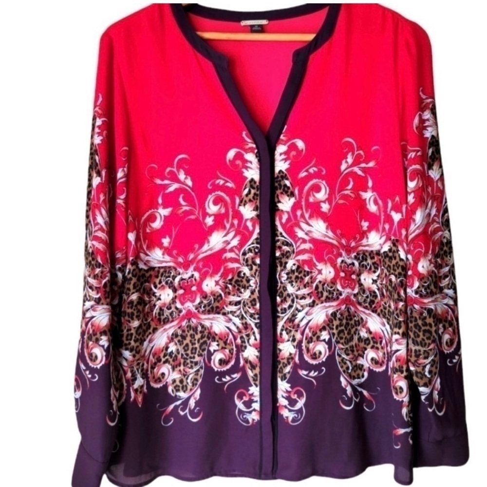 Vibrant Red and Purple Floral Blouse - Picture 2 of 2